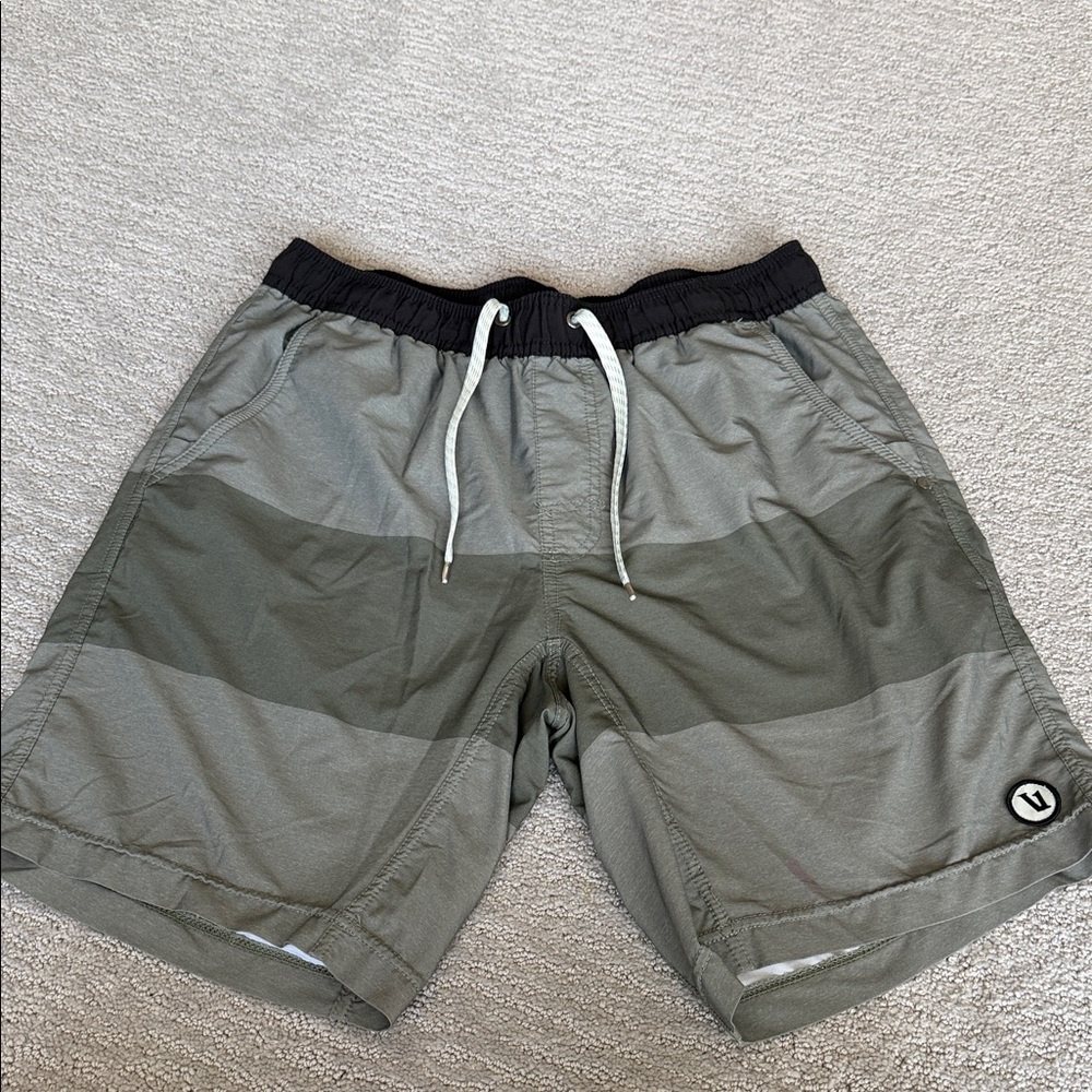 Men's Olive Green Striped Drawstring Shorts Vuori